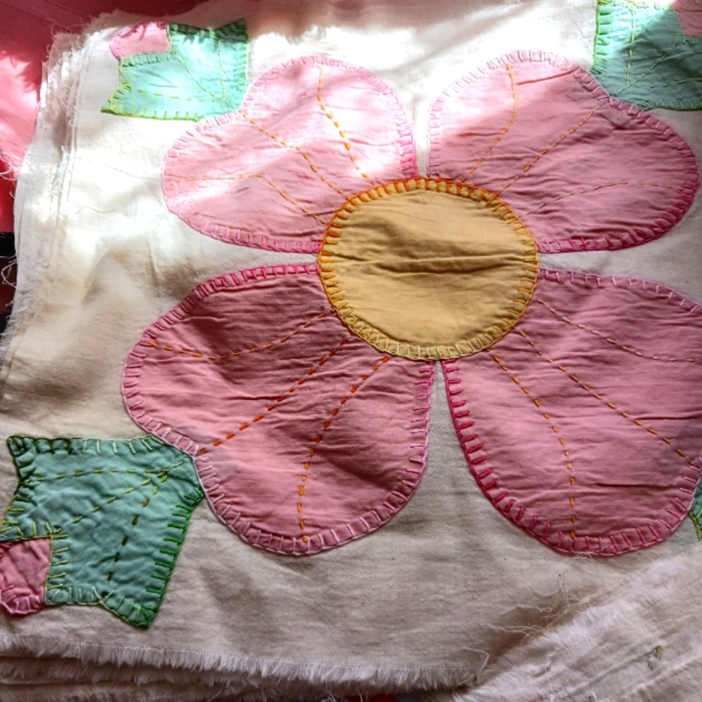 9 vintage quilt squares, applique by hand